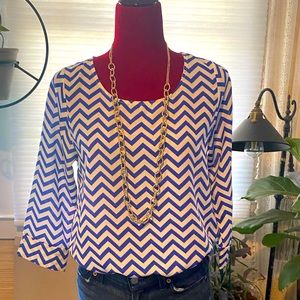 Everly Blue/White Chevron Stripe 3/4 Sleeve Blouse (S)